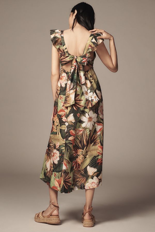 Slide View: 2: Farm Rio Botanical Forest Ruffled-Strap Midi Dress