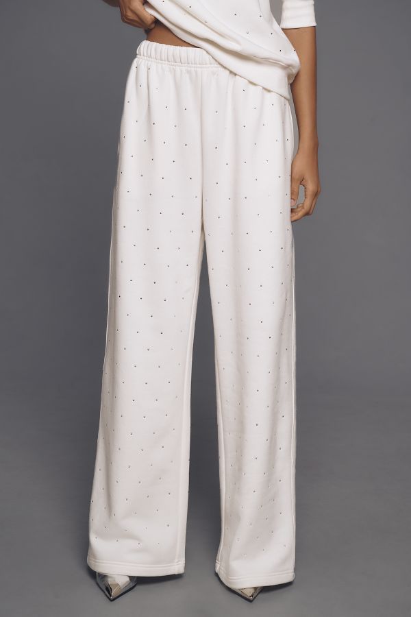 Slide View: 2: Good American Crystal Wide-Leg Sweatpants