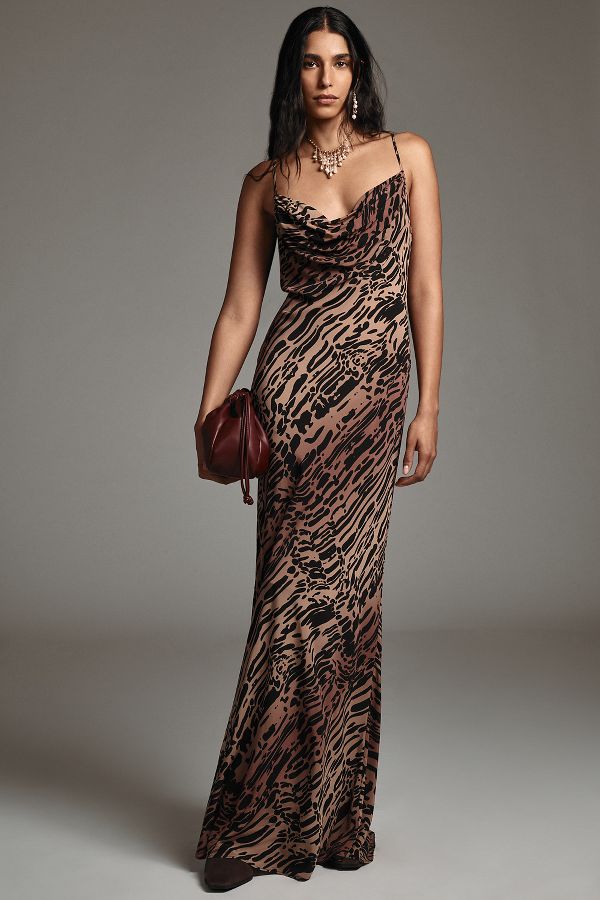 Slide View: 1: Good American Chiffon Bias Cowl-Neck Maxi Dress