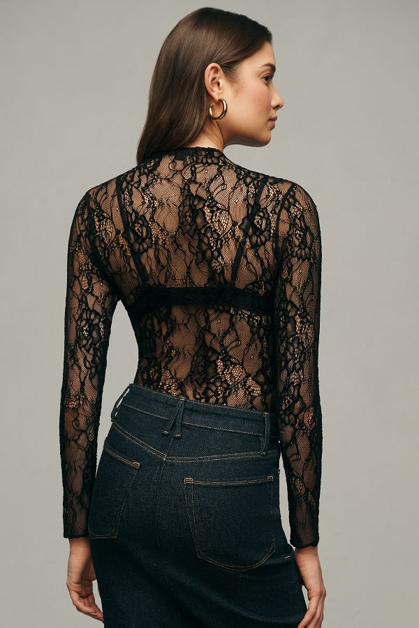 Slide View: 2: Good American Long-Sleeve Lace Bodysuit