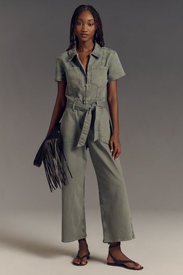 Slide View: 1: Good American x Anthropologie Fit For Success Utility Cropped Jumpsuit