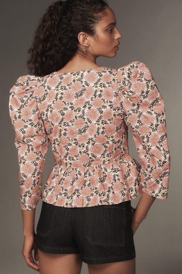 Slide View: 2: RHODE Alma Puffed-Sleeve Peplum Blouse