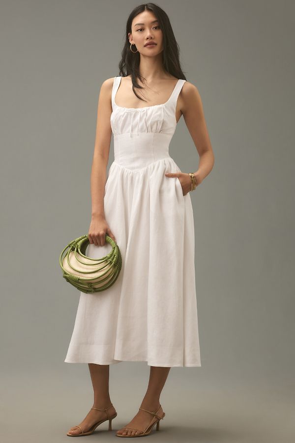 Slide View: 1: Reformation Balia Linen Midi Dress