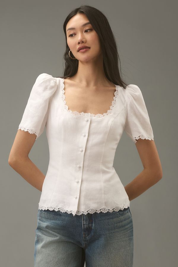 Slide View: 1: Reformation Anabella Linen Top