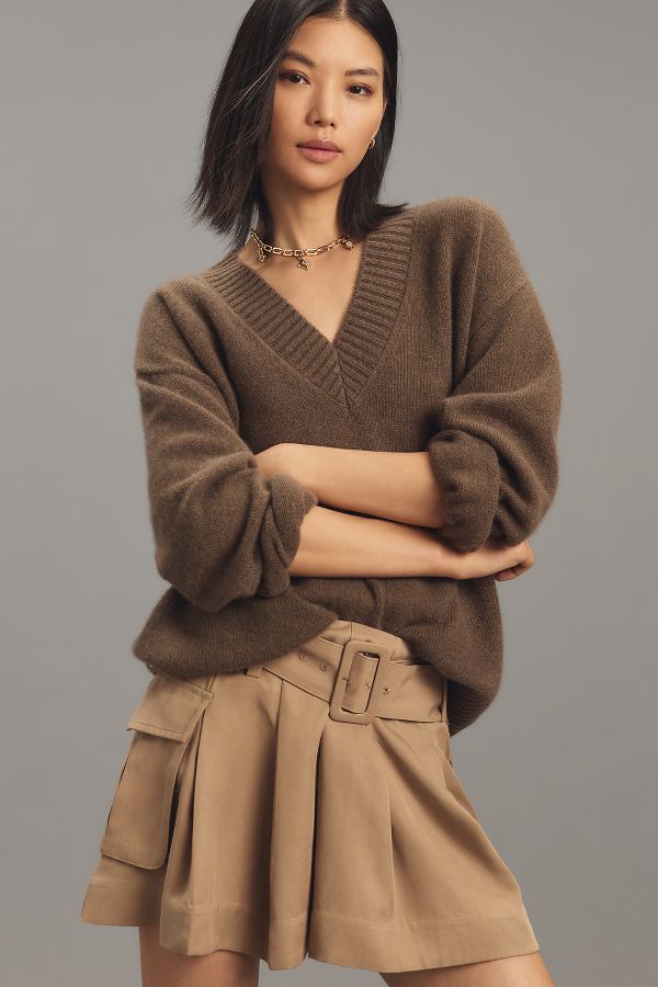 Slide View: 1: Reformation Jadey Cashmere Oversized V-Neck Sweater