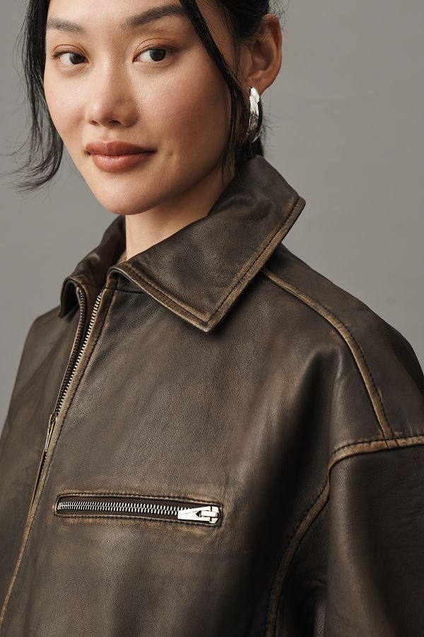 Slide View: 4: Reformation Veda Marco Leather Oversized Bomber Jacket