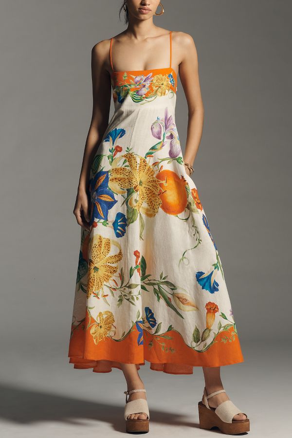 Slide View: 4: ALÉMAIS Flores Square-Neck Linen Midi Sundress