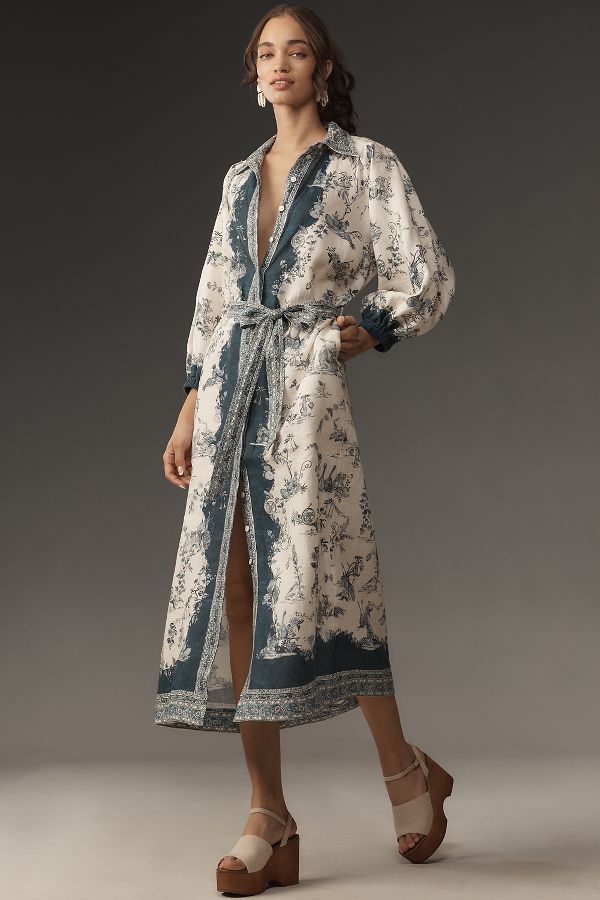 Slide View: 1: ALÉMAIS Casa Long-Sleeve Linen Midi Shirt Dress