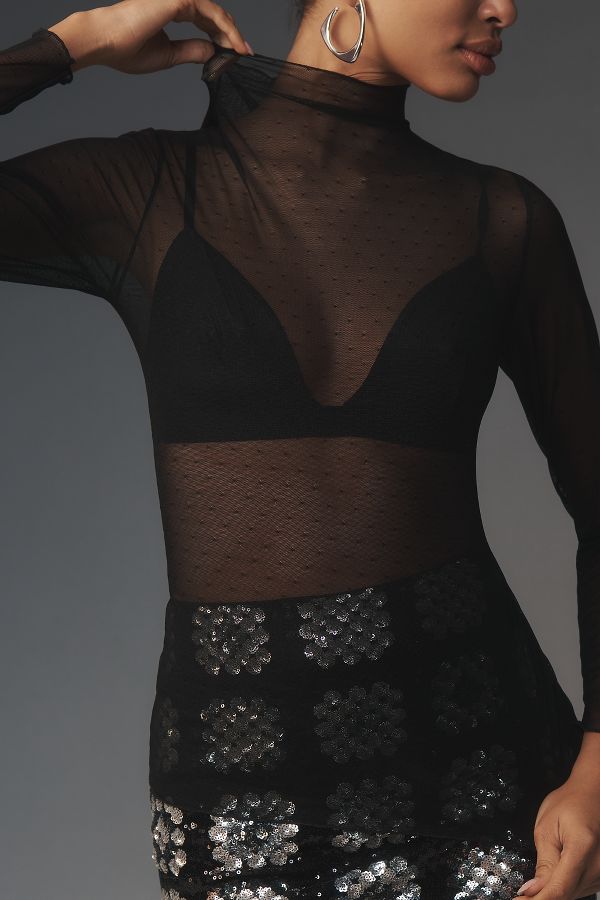 Slide View: 2: Hanky Panky Long-Sleeve Mock-Neck Lace Top