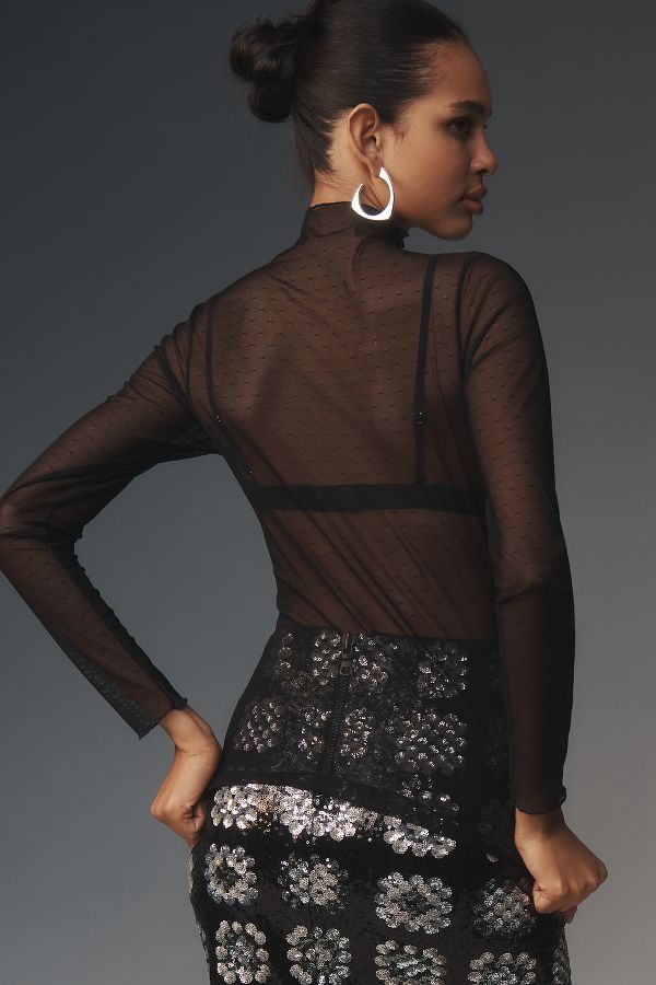 Slide View: 3: Hanky Panky Long-Sleeve Mock-Neck Lace Top