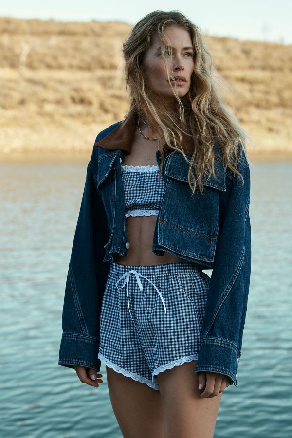 Slide View: 1: By Anthropologie Eyelet-Trim Gingham Shorts