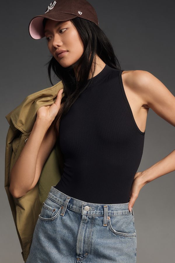 Slide View: 3: The Reegan Seamless Mock-Neck Ribbed Bodysuit