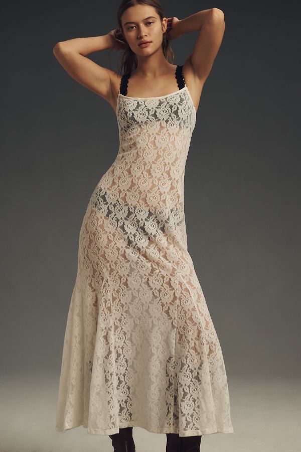 Slide View: 3: By Anthropologie Lace Godet Maxi Slip Dress