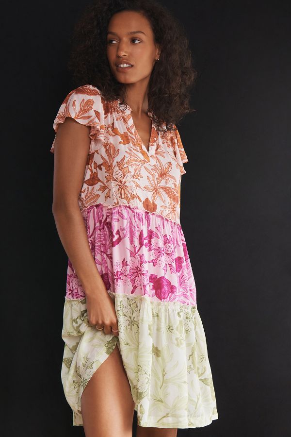 Slide View: 1: Alejandra Peñaloza Flutter-Sleeve Printed Pajama Dress