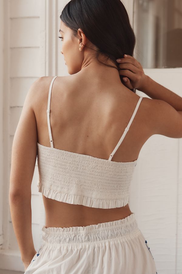 Slide View: 2: Haut bandeau smocké brodé By Anthropologie