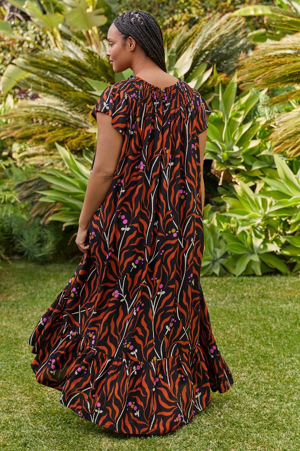 Slide View: 2: By Anthropologie Smocked-Neck Pajama Maxi Dress