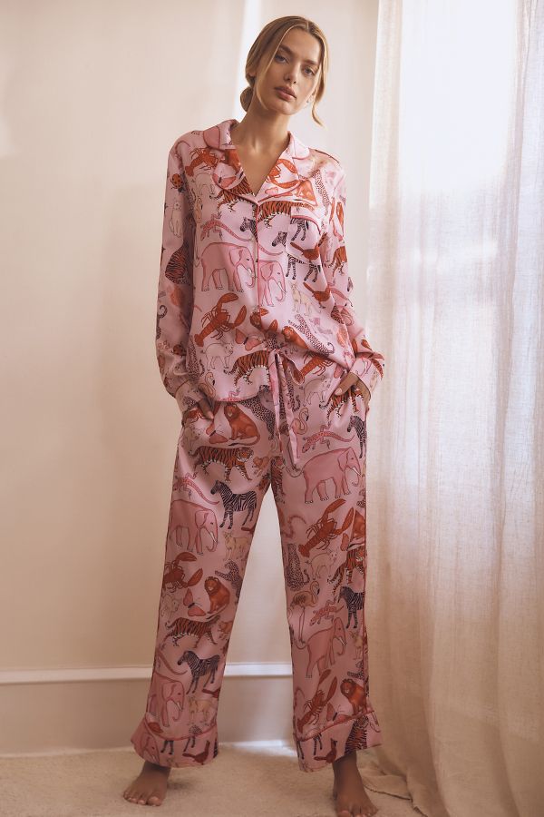 Vista de diapositivas: 1: Karen Mabon Long-Sleeve Pink Animals Pyjama Set