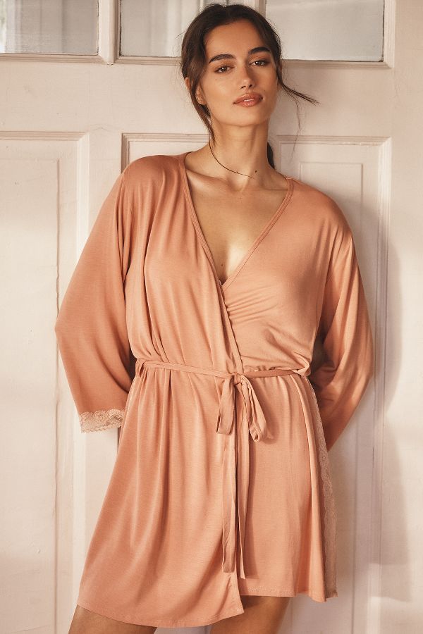 Slide View: 3: Eberjey Flora 3/4-Sleeve Robe