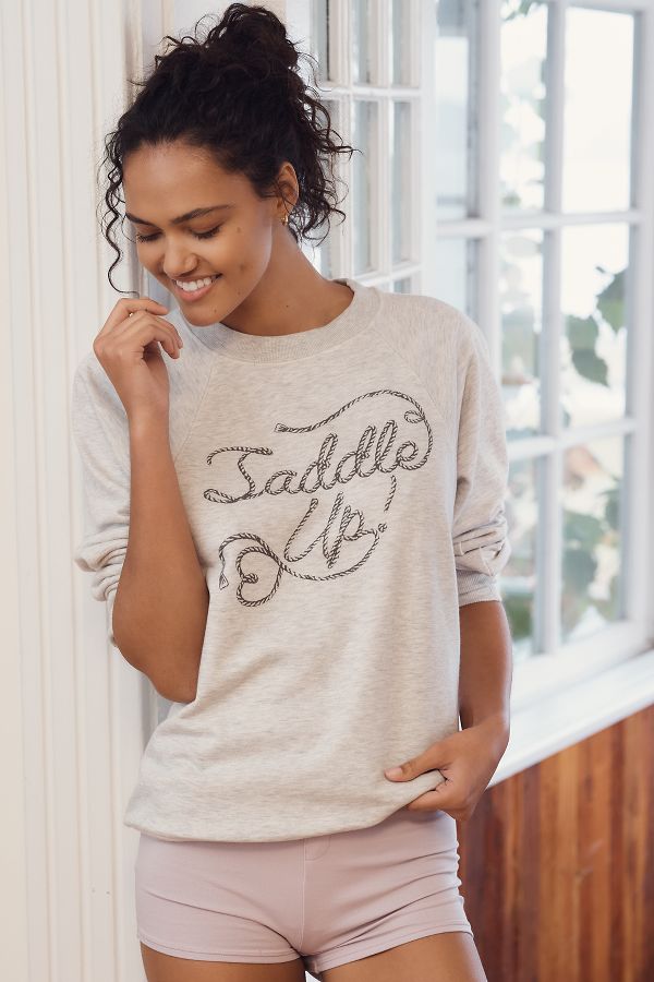 Slide View: 1: By Anthropologie Crew-Neck Graphic Sweatshirt