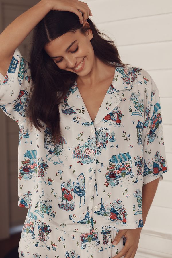 Slide View: 2: Printfresh Parisian Satin Pajama Set