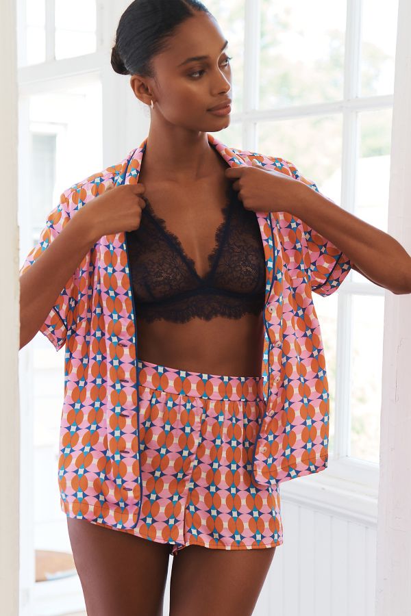 Slide View: 1: By Anthropologie Silky Patterned Pajama Top