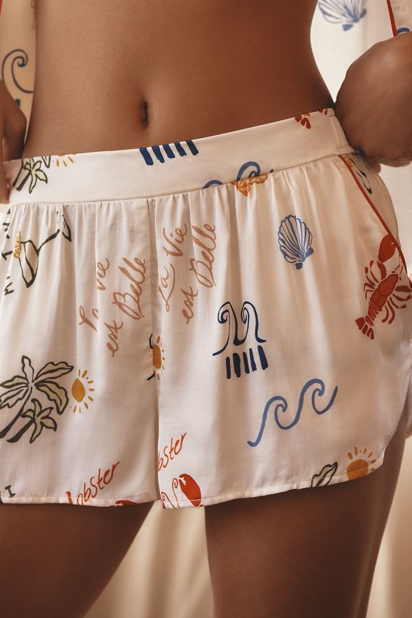 Slide View: 2: By Anthropologie Silky Patterned Pajama Shorts