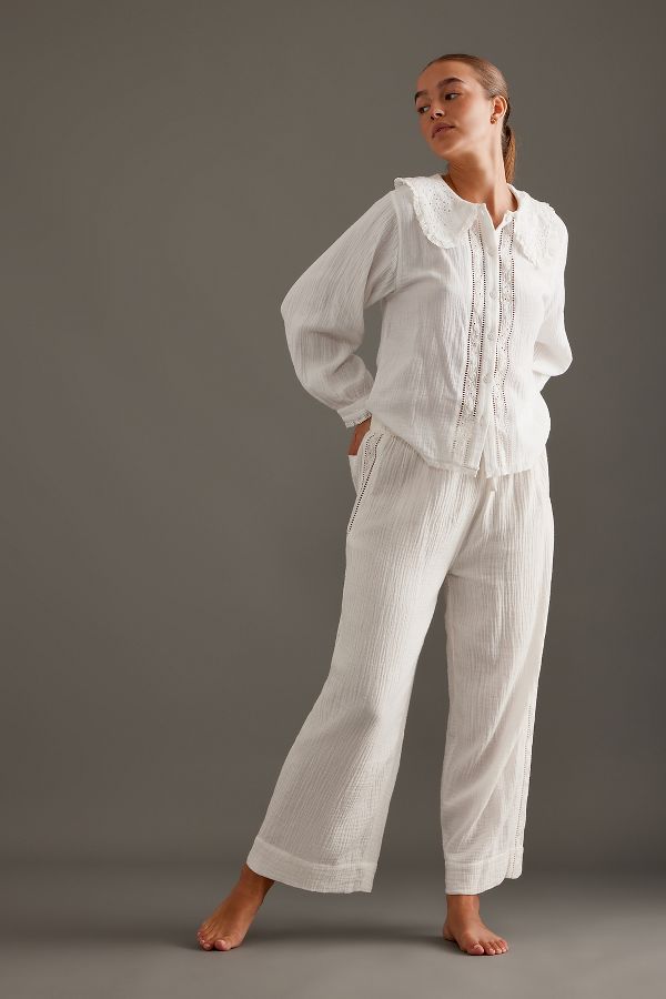 Slide View: 3: Desmond & Dempsey Schicker Kragen Langer Pyjama Set