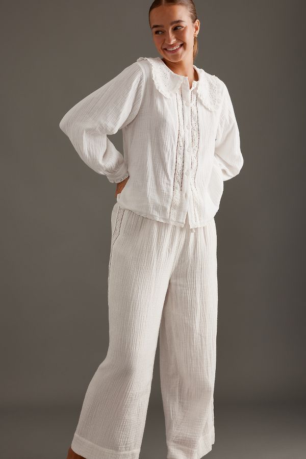 Slide View: 1: Desmond & Dempsey Schicker Kragen Langer Pyjama Set