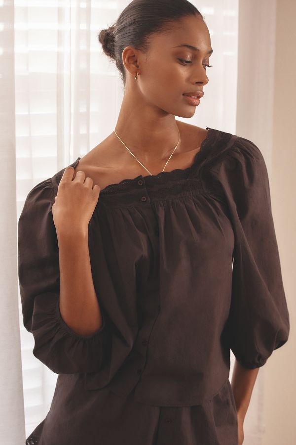 Slide View: 1: THE GREAT. SLEEP The Eyelet Button Sleep Top