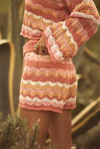 Slide View: 2: LSPACE Sun Ray High-Rise Crochet Sweater Shorts