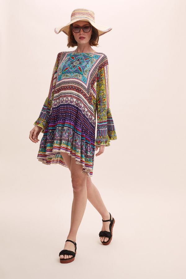 Cybil Beaded Printed Beach Kaftan