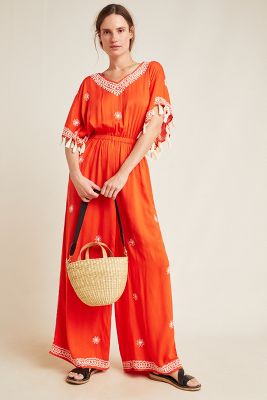 anthropologie orange jumpsuit