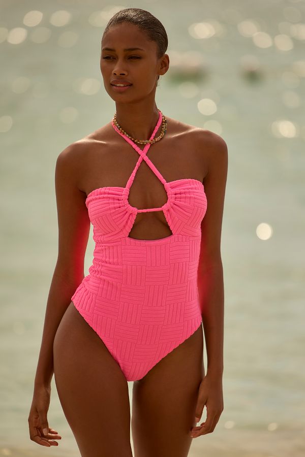 Slide View: 1: Beach Riot Phoenix Terry One-Piece Swimsuit