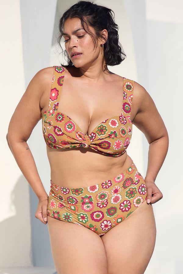 Slide View: 1: Montce Mazzy Plus Floral Full Coverage High-Rise Bikini Bottoms