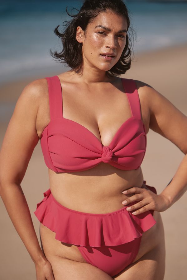 Slide View: 1: Montce Plus Raspberry Tamarindo Ruffle Bikini Bottoms