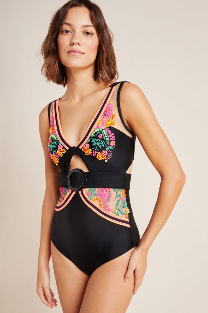 PatBO Neon Beaded OnePiece Swimsuit Anthropologie