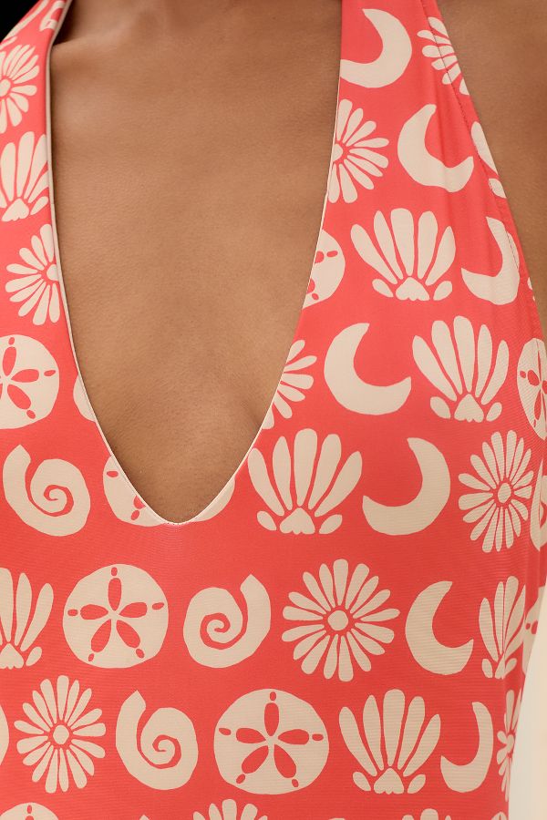 Slide View: 3: Farm Rio x Anthropologie Plunge Halter One-Piece Swimsuit