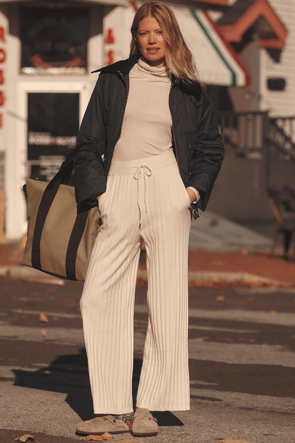 Slide View: 1: Varley Simeon Rib-Knit Wide-Leg Pants