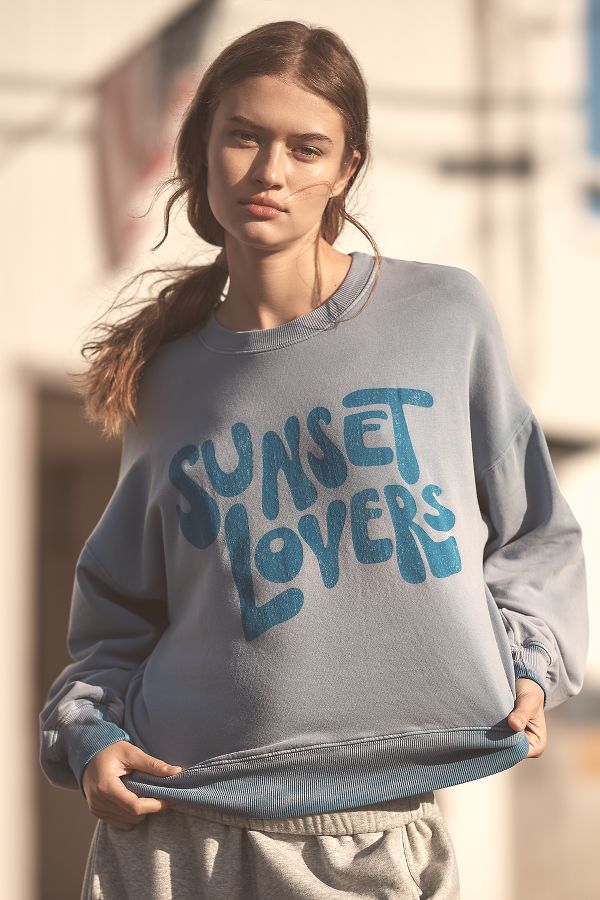 Slide View: 1: Electric & Rose Sunset Lovers Graphic Sweatshirt