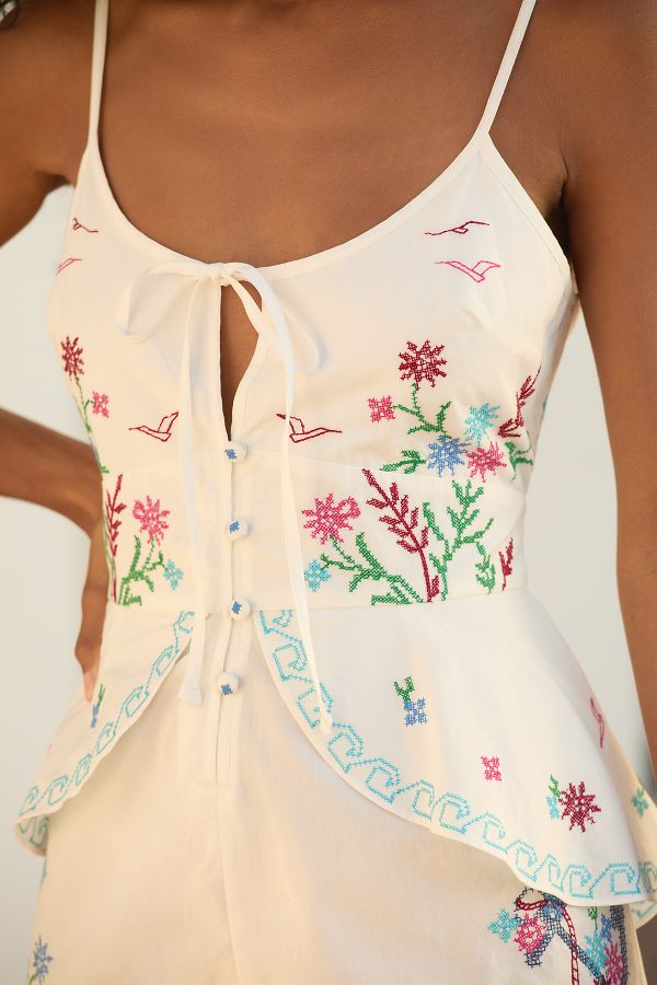 Slide View: 3: By Anthropologie Cross-Stitch Embroidered Playsuit