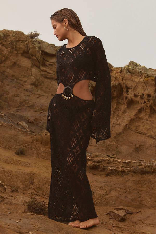 Slide View: 1: BLITHE Cutout Crochet Maxi Dress