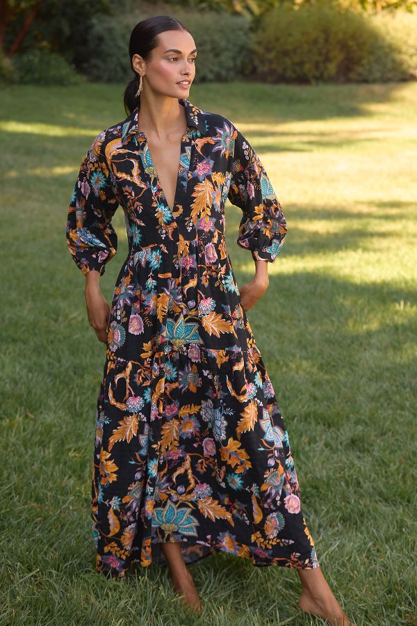 Slide View: 4: The Carolita Printed Tiered Shirt Dress