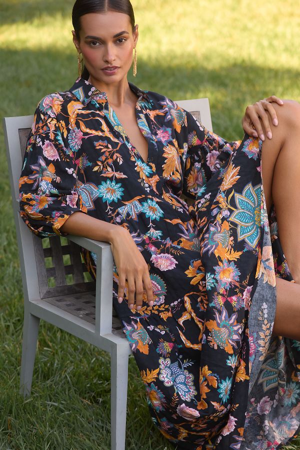 Slide View: 1: The Carolita Printed Tiered Shirt Dress