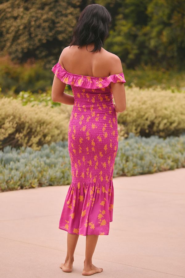 Slide View: 2: Celandine Off-The-Shoulder Smocked Midi Dress