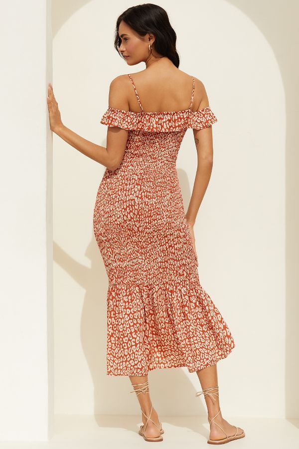 Slide View: 2: By Anthropologie Off-The-Shoulder Smocked Midi Dress