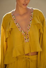 Slide View: 4: By Anthropologie Embellished Grommet Ruffled Blouse