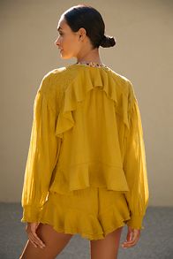 Slide View: 3: By Anthropologie Embellished Grommet Ruffled Blouse