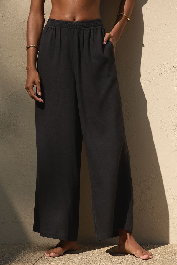 Slide View: 2: The Aubrey Smocked Linen Pants