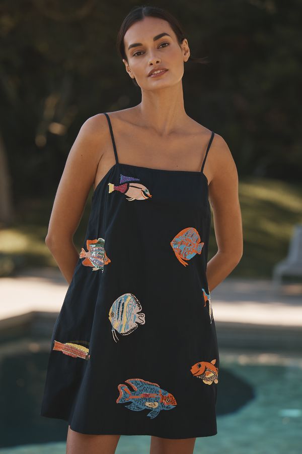 Slide View: 1: Celandine Sea Life Embroidered Mini Dress