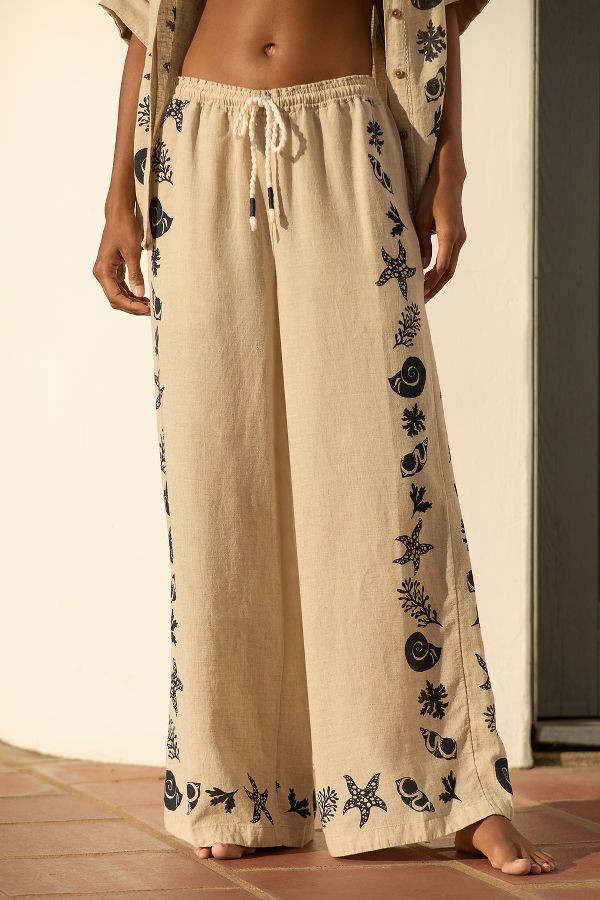 Slide View: 2: By Anthropologie Wide-Leg Linen Trousers